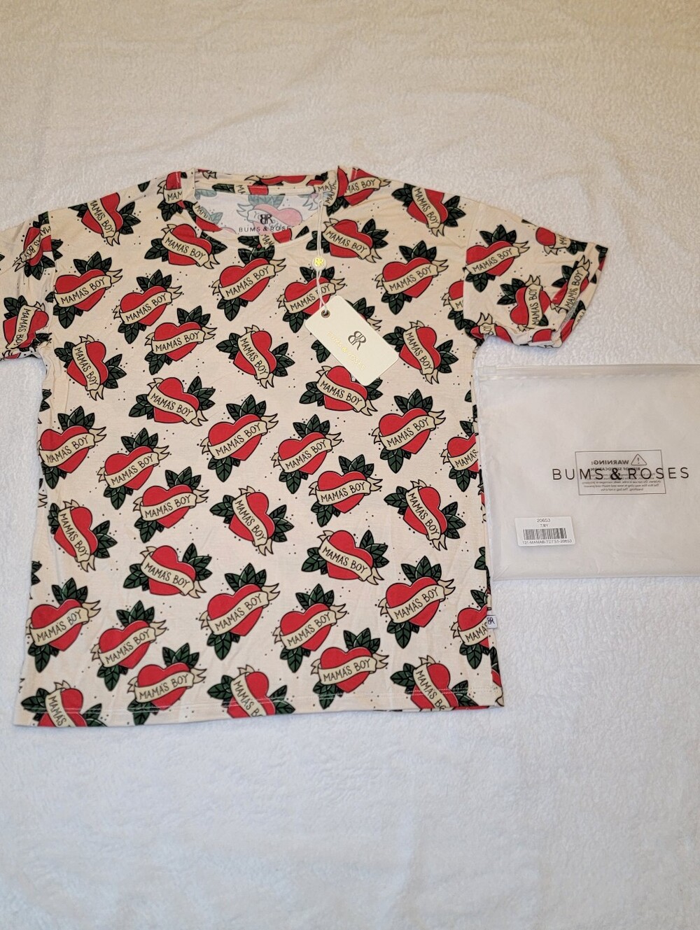 NWT Bums & Roses "Mama's Boy" Bamboo Short Sleeve Tee – Size 7/8Y